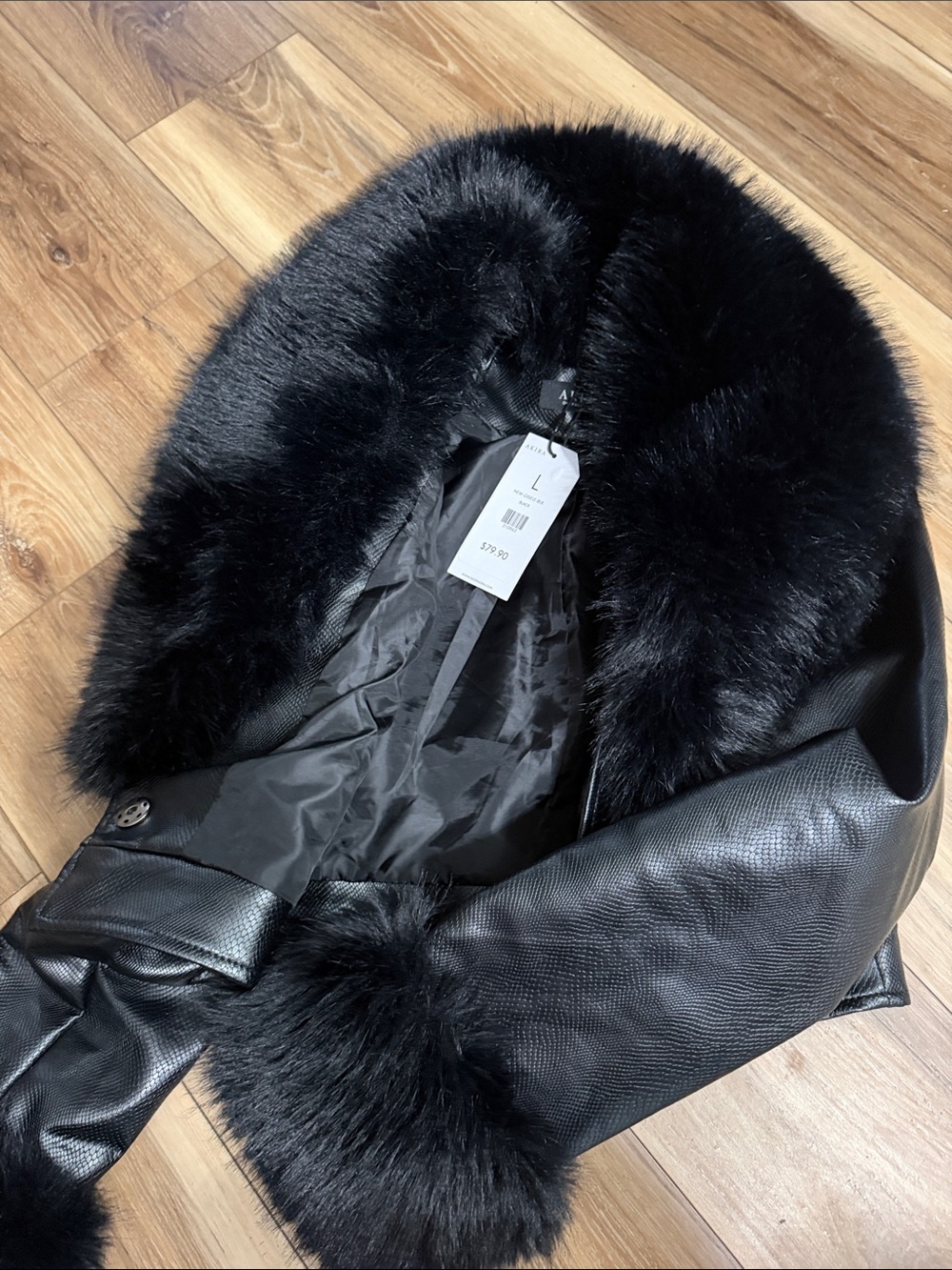 AKIRA Black Faux Fur Trim Leather Jacket